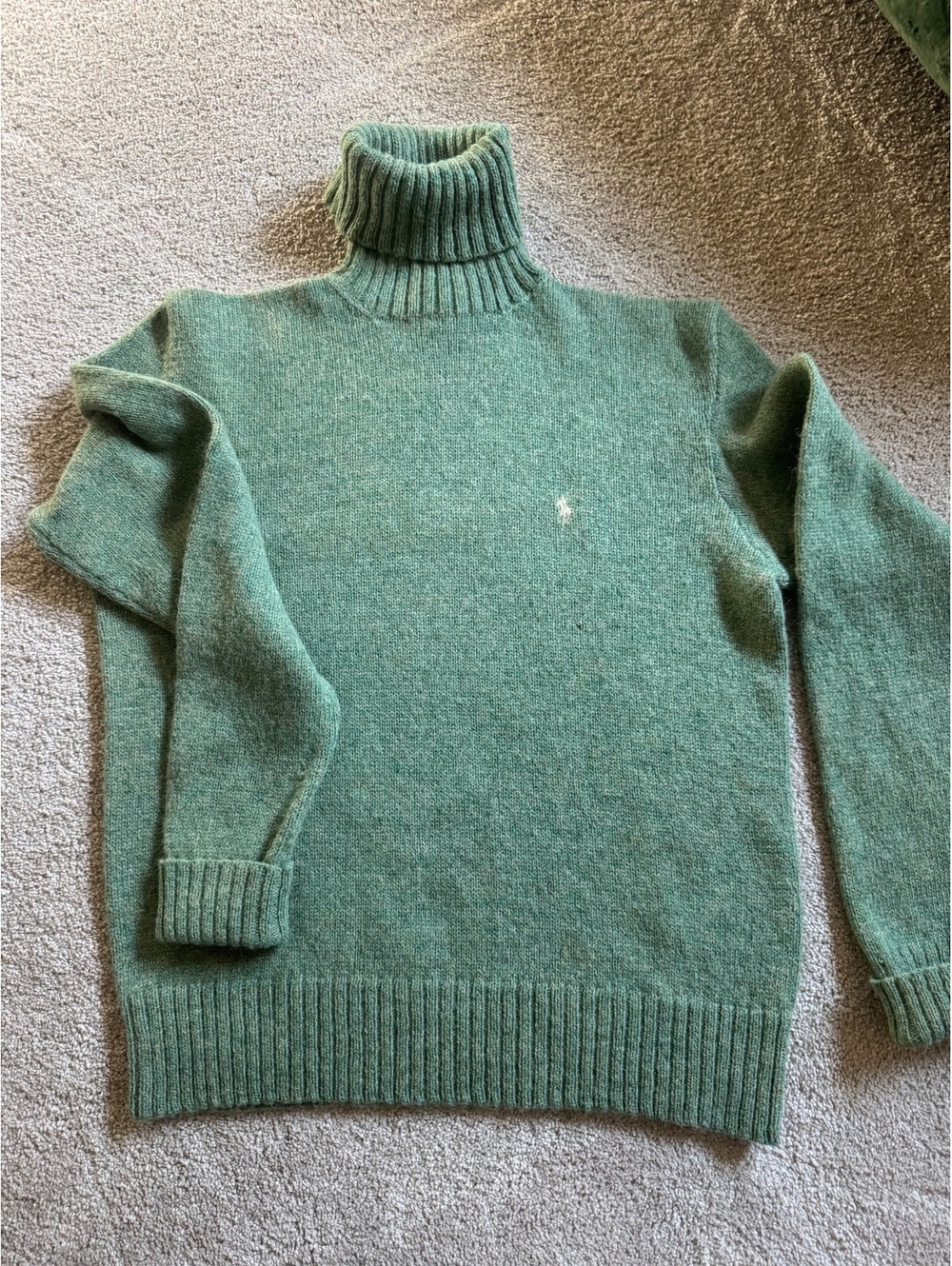 Ralph Lauren 1990 Green Alpaca-Wool Blend Cozy Cottage Turtleneck Sweater Size M